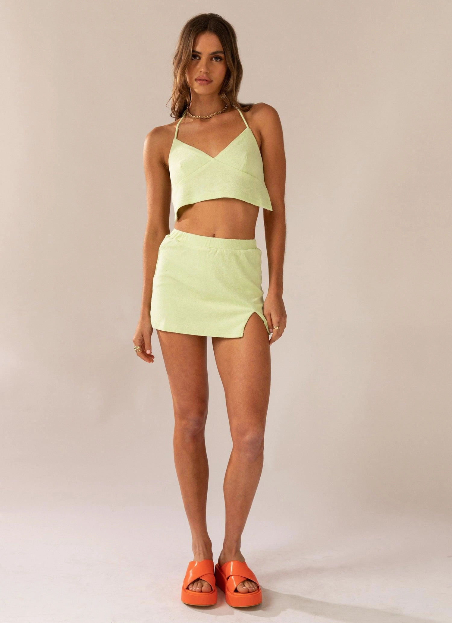 Changing Seasons Terry Mini Skirt - Lime Green Sporty Casual High Street Chic