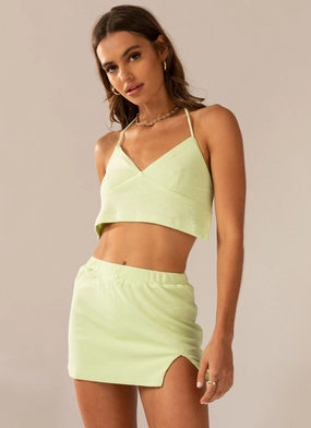 Changing Seasons Terry Mini Skirt - Lime Green Autumn Stroll Fashion Week Ready