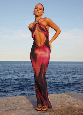 Office Cool Charming Style Rheanna Maxi Dress - Pink Print