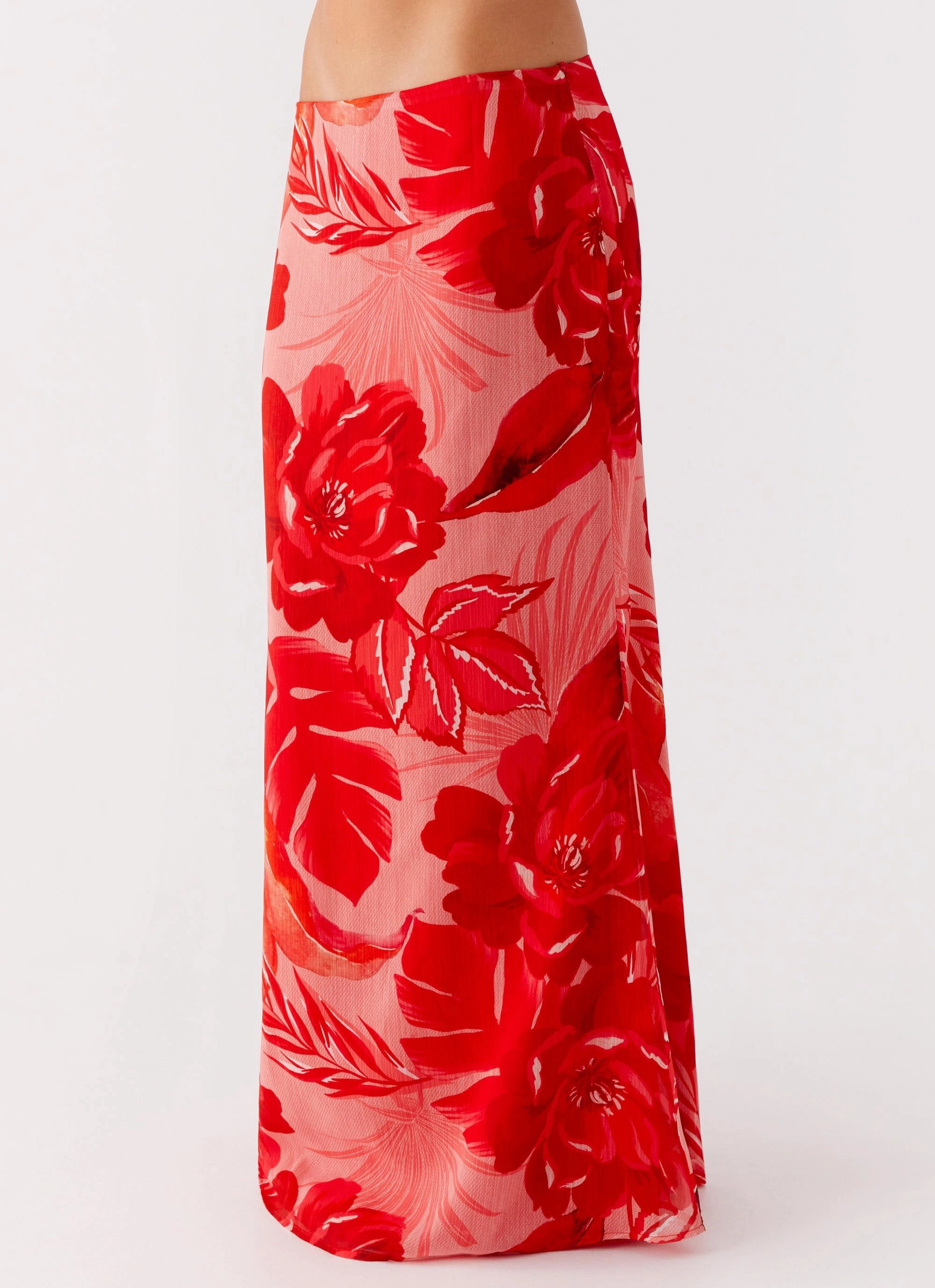 Fresh Style Crisscross Details Soulful Low Rise Maxi Skirt - Sicily Sunsets Print