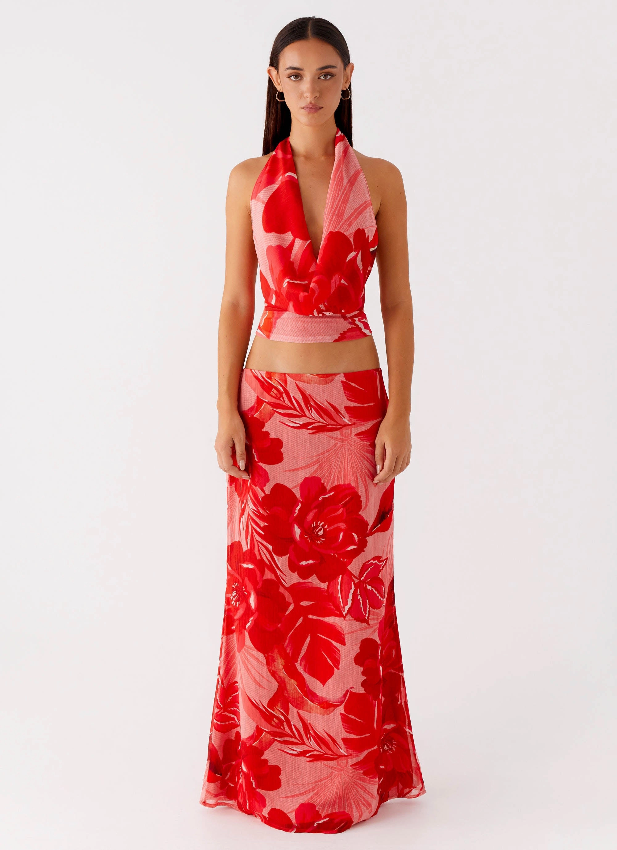 Soulful Low Rise Maxi Skirt - Sicily Sunsets Print tech fabric