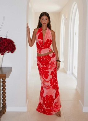 Soulful Low Rise Maxi Skirt - Sicily Sunsets Print Evening Outing