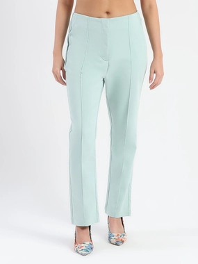 Madame Alex Front Pintuck Detailed Mint Green Trousers Plaid detail Lightweight Layer