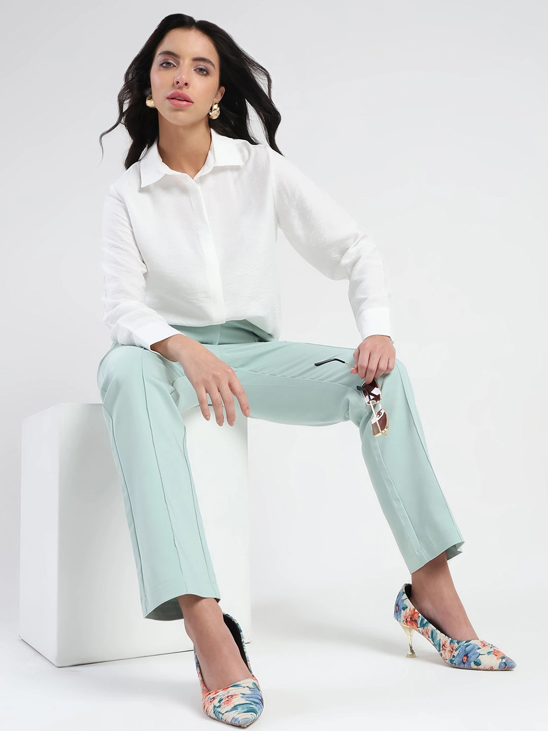 Madame Alex Front Pintuck Detailed Mint Green Trousers Non Irritating Practical Comfort
