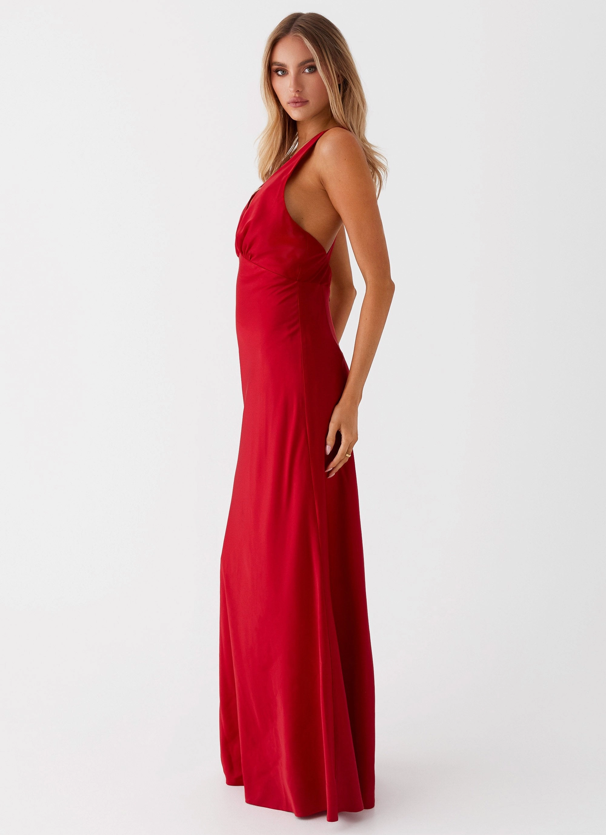 Slyvia Maxi Dress - Red Front-Pocket