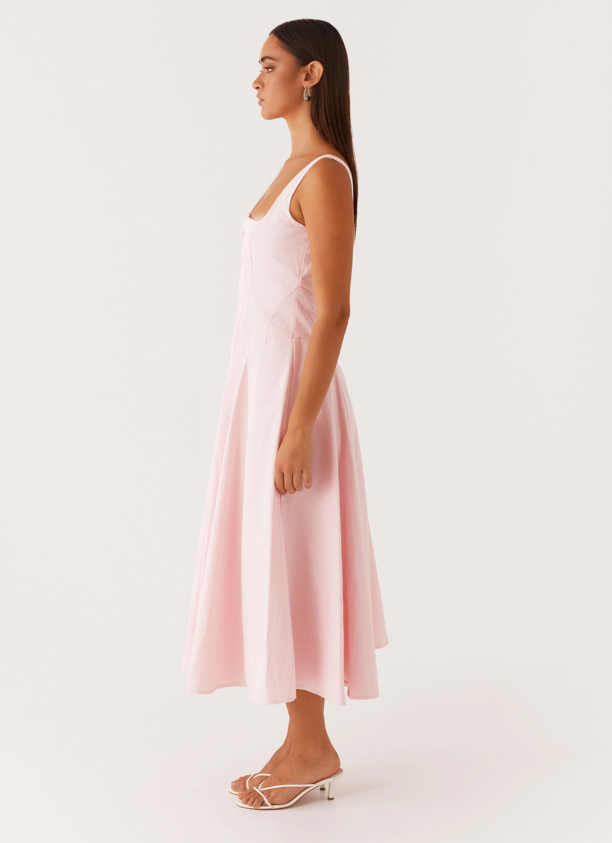 Ebony Midi Dress - Pastel Pink Light Weight Elegant Flow