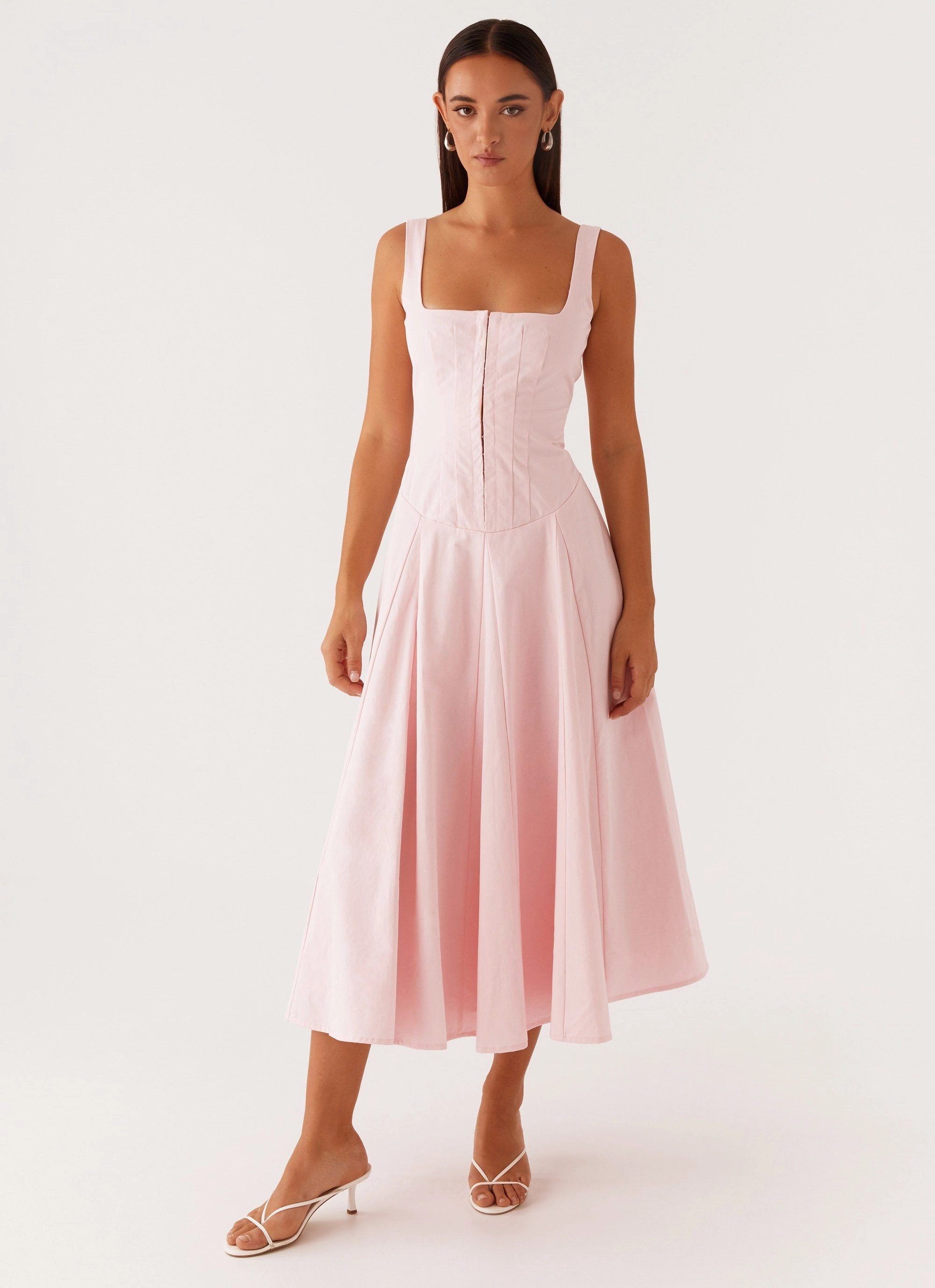 Grace Glow Ebony Midi Dress - Pastel Pink