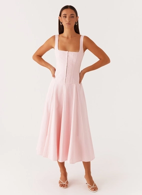 Ebony Midi Dress - Pastel Pink Everyday Comfort Wear Easy Mood