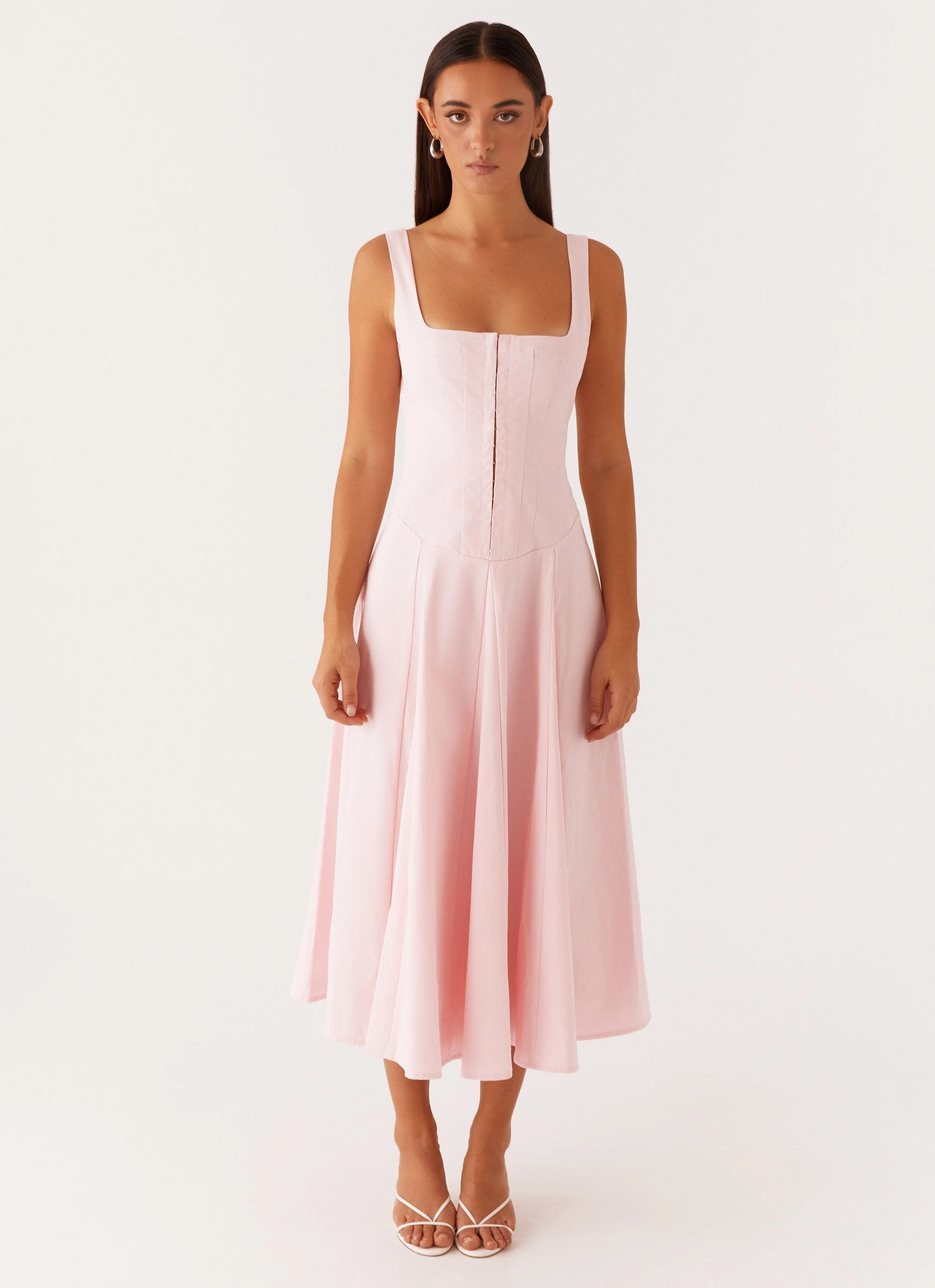 Ebony Midi Dress - Pastel Pink Leg-Lengthening Timeless Vibe