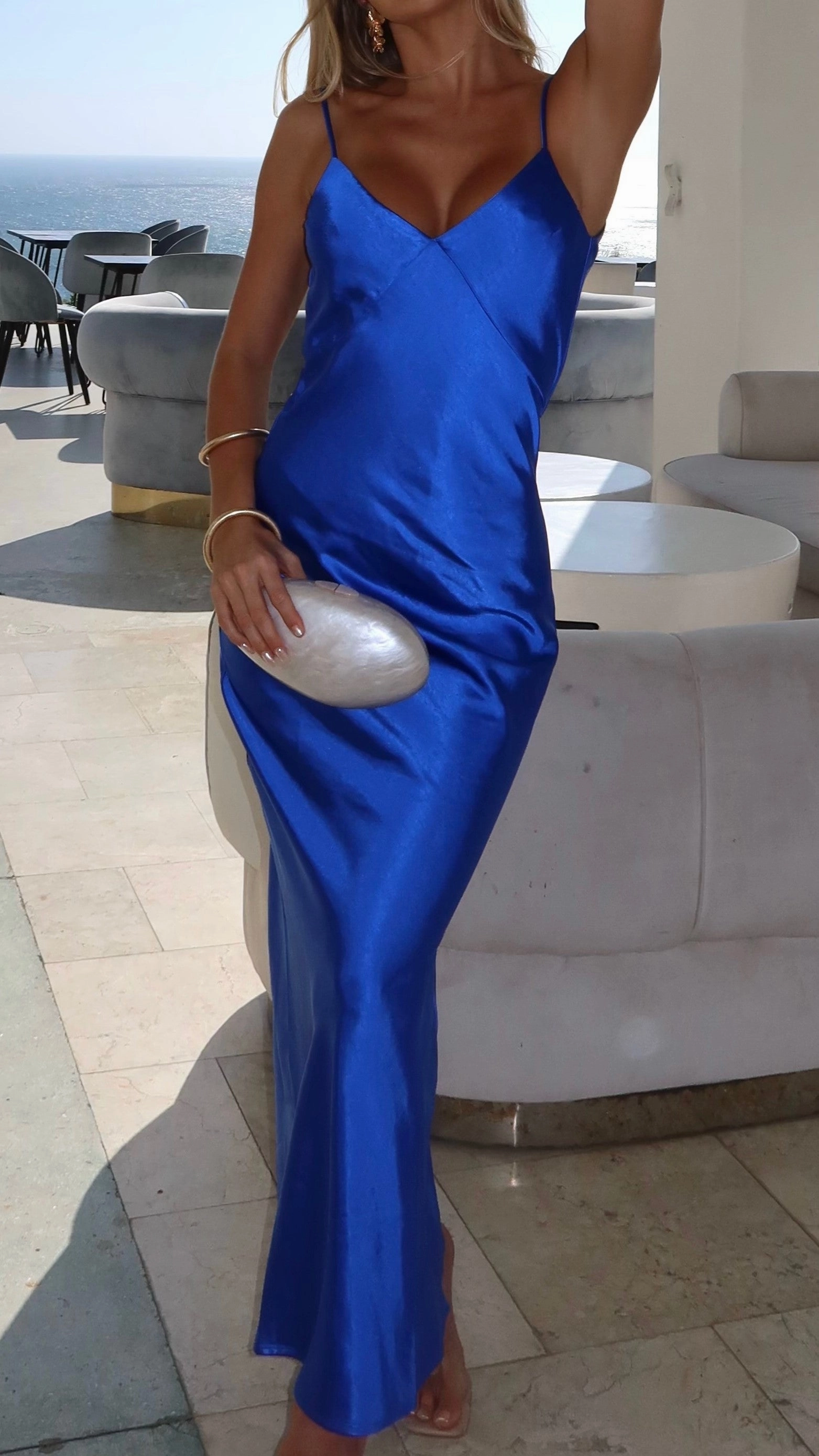 Gisella Maxi Dress - Cobalt Blue Nature Bloom AntiStaticMaterial