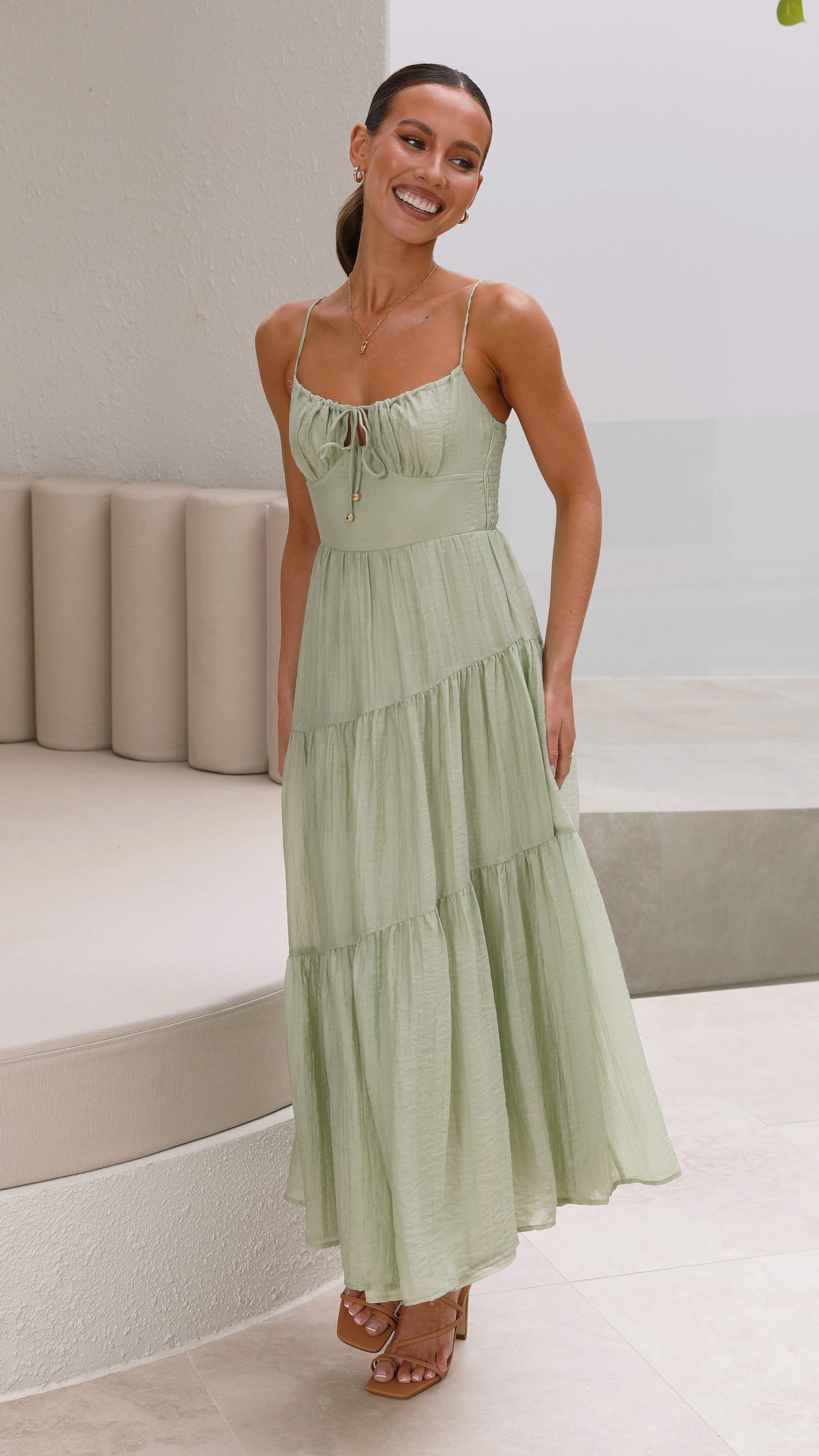 Versatile Cut Effortless Style Cove Maxi Dress - Sage