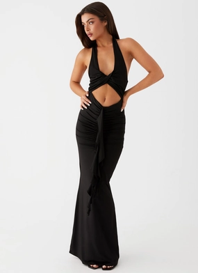 Olive Fresh Allanna Frill Maxi Dress - Black
