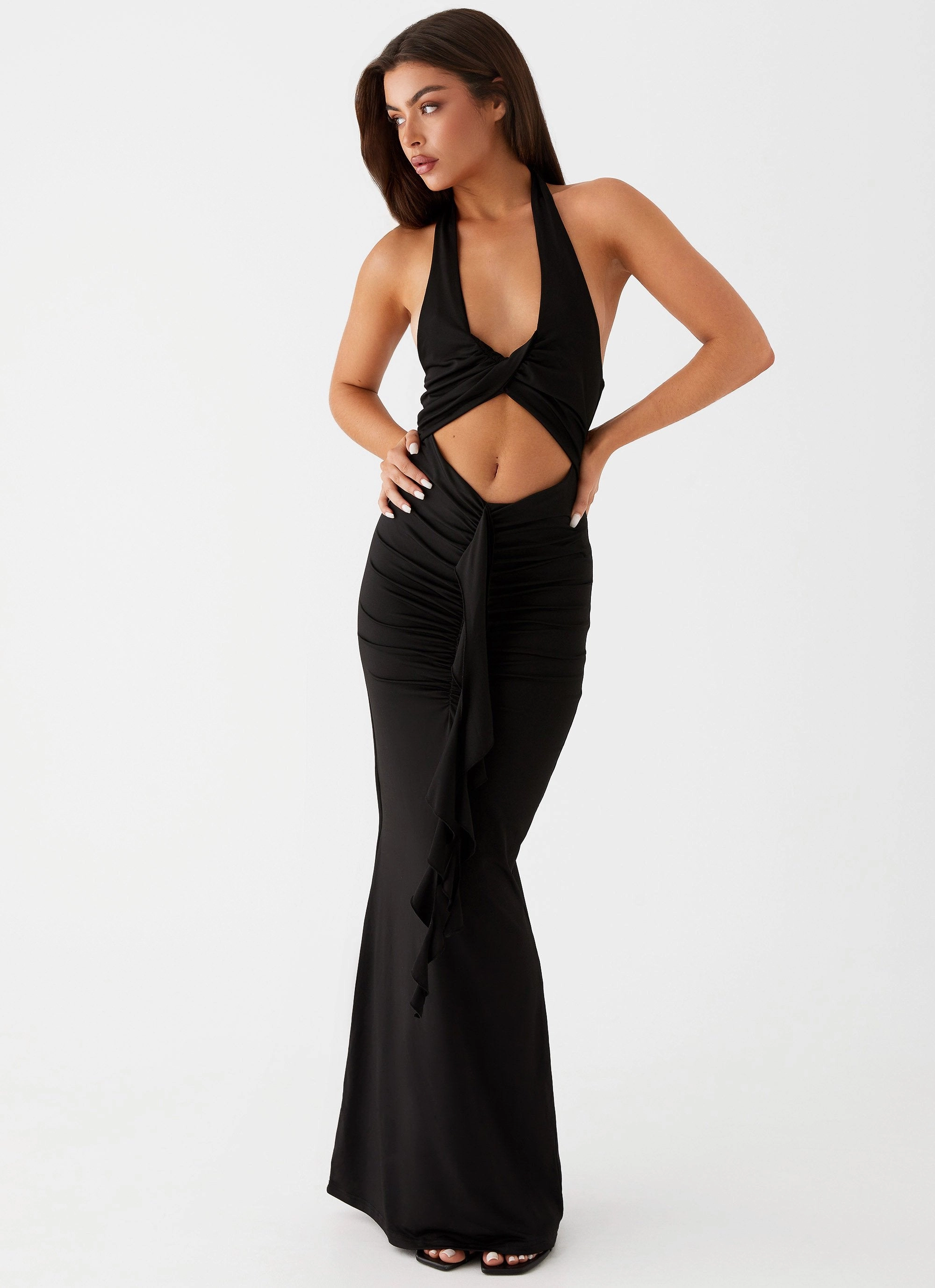 Olive Fresh Allanna Frill Maxi Dress - Black