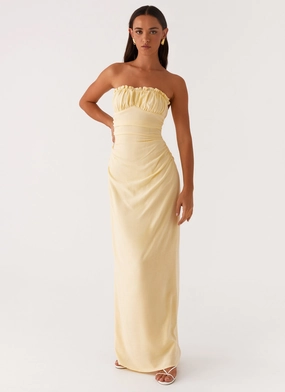 Xena Gathered Maxi Dress - Yellow Floral Pattern