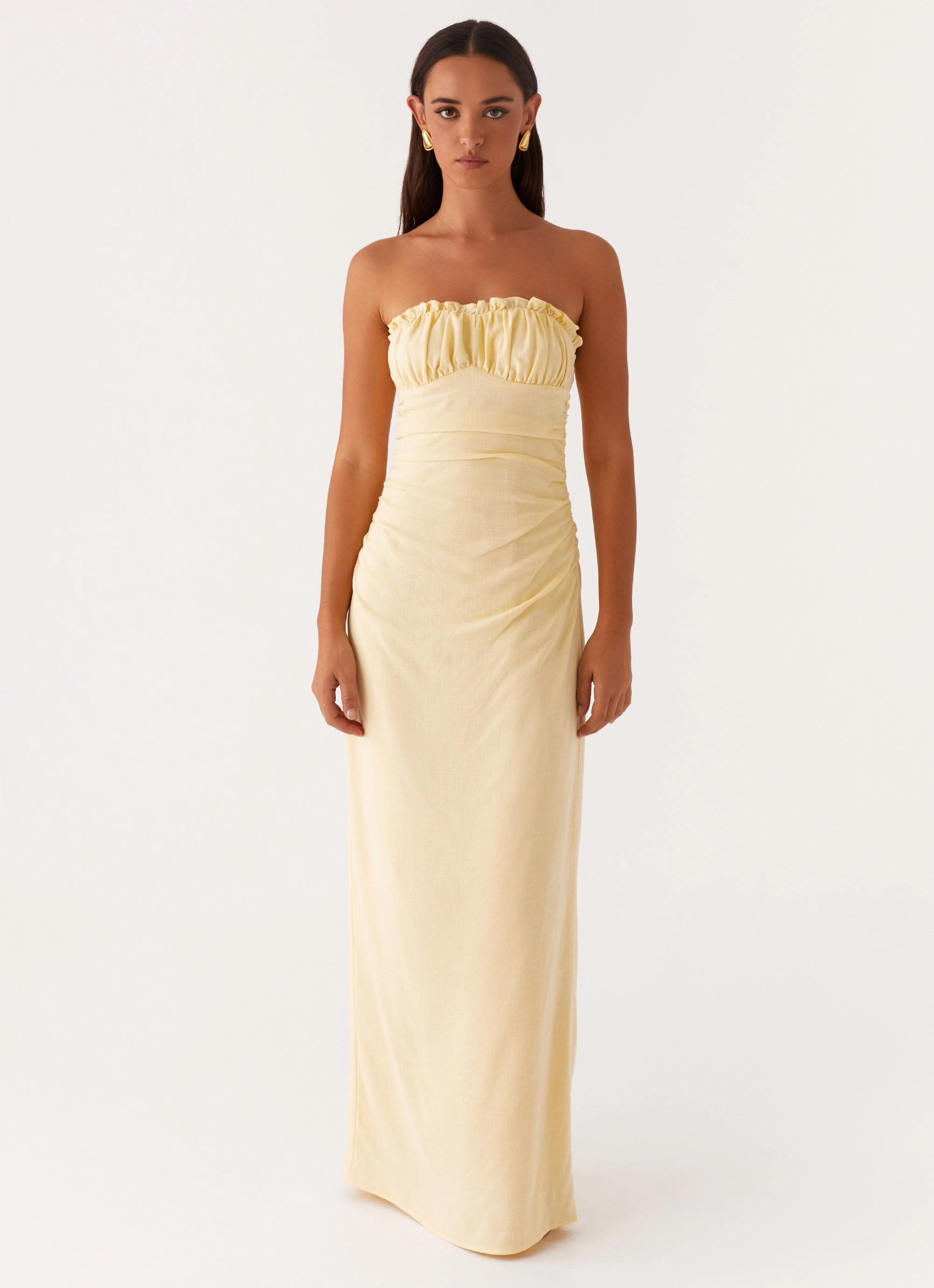 Xena Gathered Maxi Dress - Yellow Lightweight-Layer Summer Ready