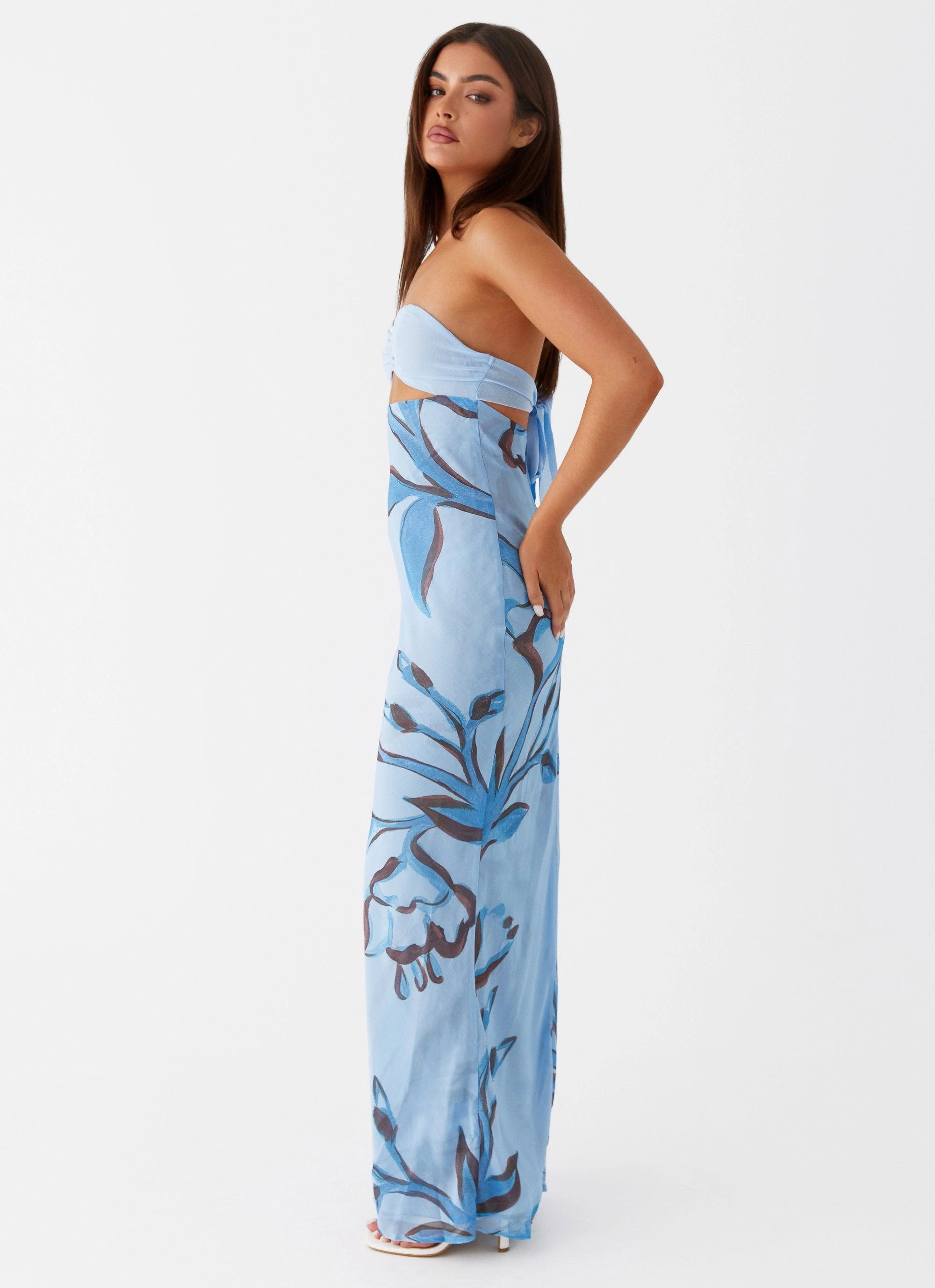 Fitted Style Tropicana Maxi Dress - Blue Floral