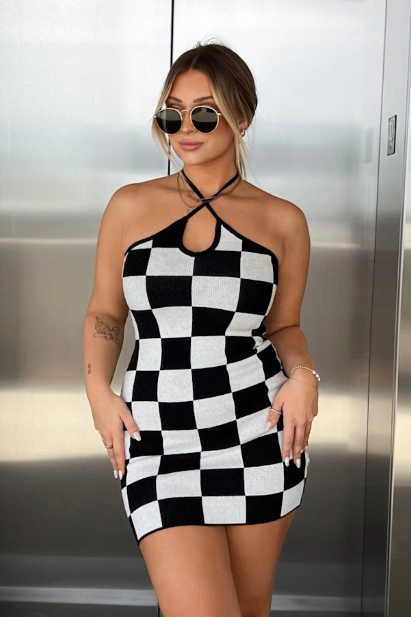 Texture Play Fluid Cut Pollen dress - Black/White Checkered