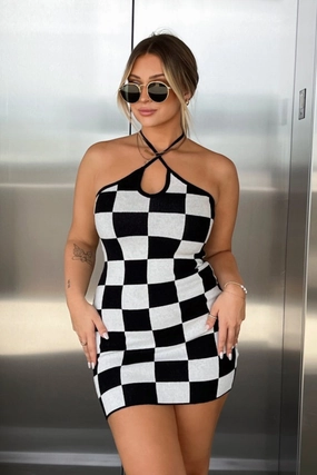 Texture Play Fluid Cut Pollen dress - Black/White Checkered