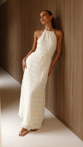 Melanie Halter Neck Maxi Dress - Cream Comfortable Layering Seamless Finish