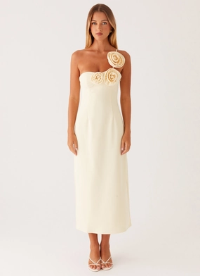 Sweetpea Midi Dress - Yellow Statement Neck Vibe Choice