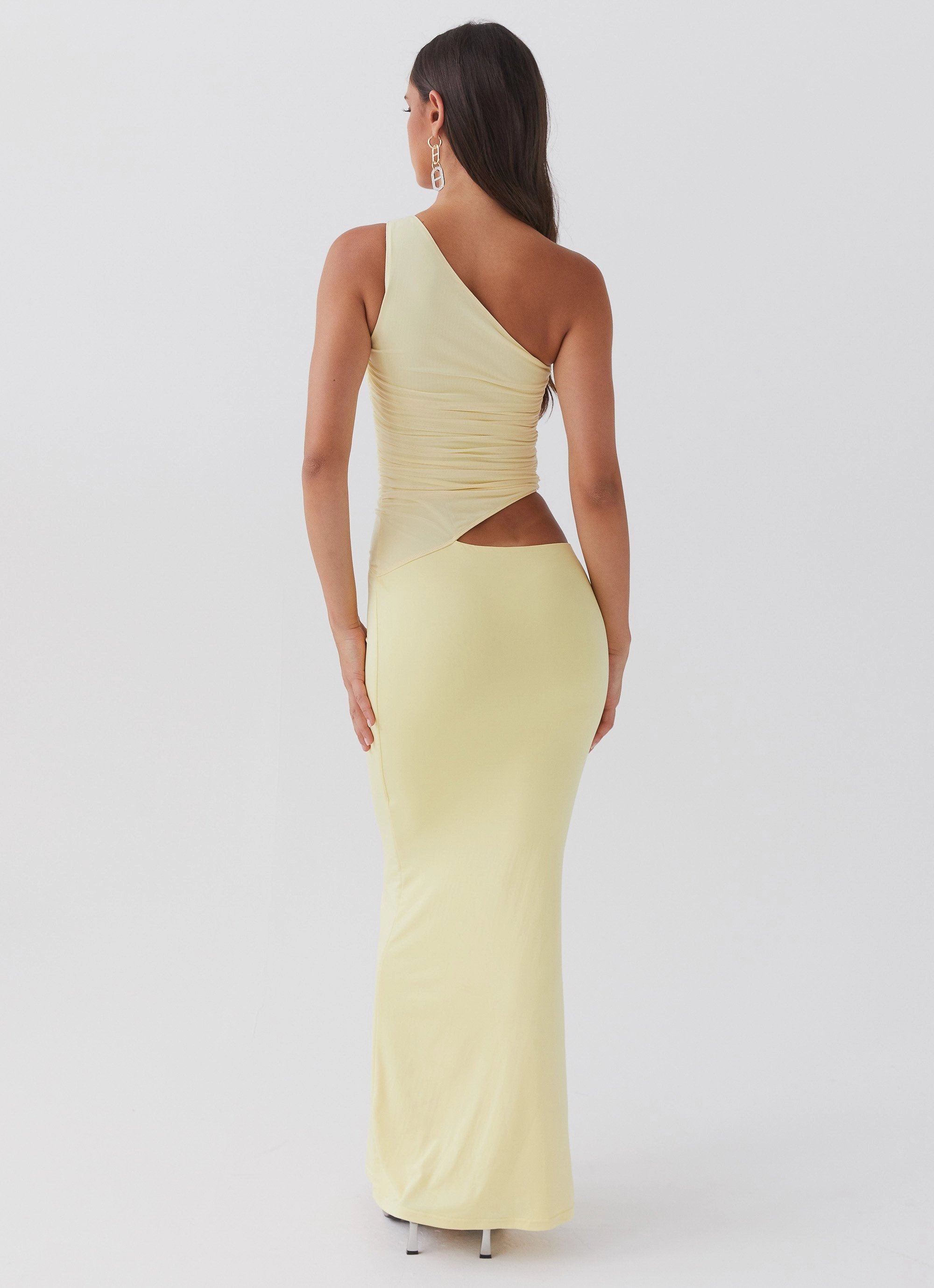 Seranella One Shoulder Maxi Dress - Lemon Lace Ease Pure Color