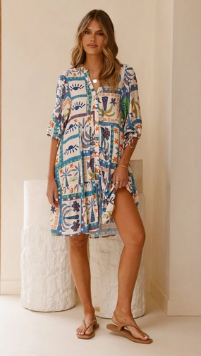 Tabitha Mini Dress - Lorelei Print Fair-Trade Moment Glow