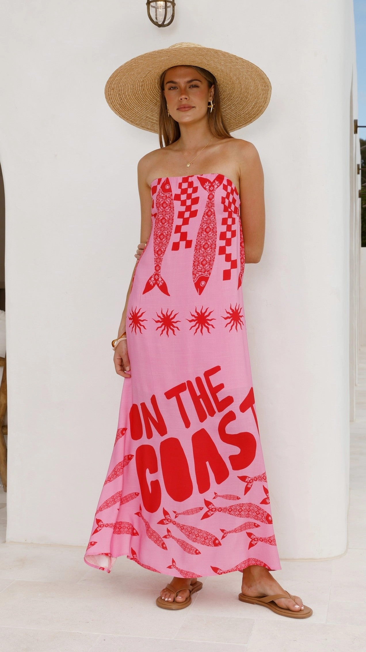 Elidie Strapless Maxi Dress - Pink/Red Tide Nature Glow Slender Look
