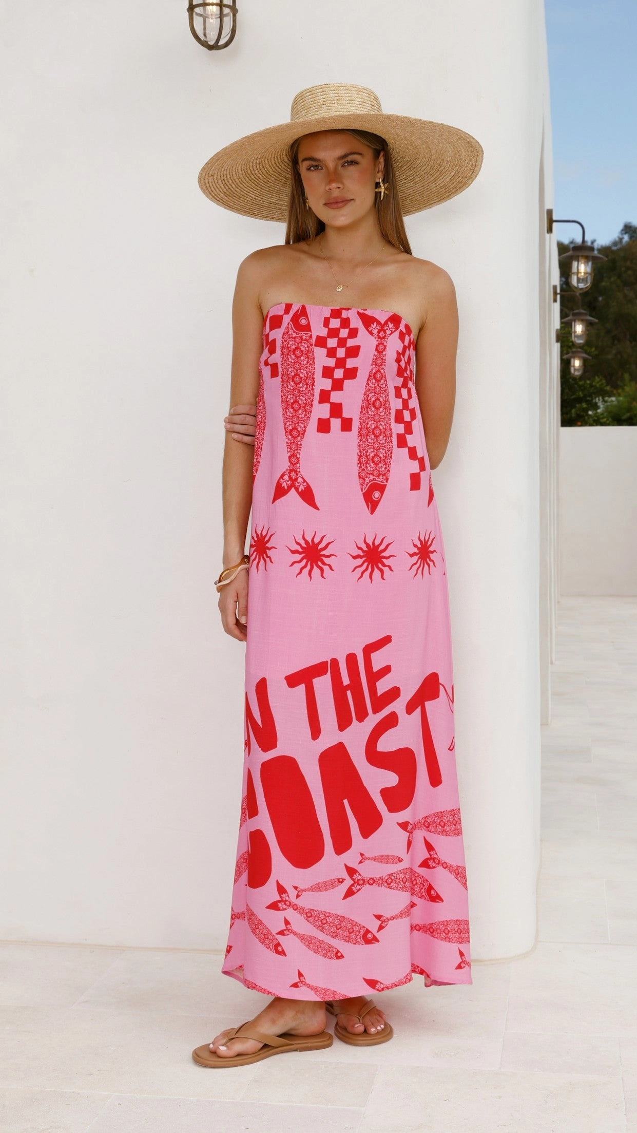 Eco Friendly Elidie Strapless Maxi Dress - Pink/Red Tide