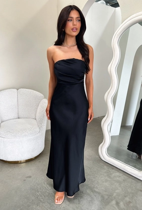 Elio Strapless Satin Maxi Dress - Black All-day Comfort