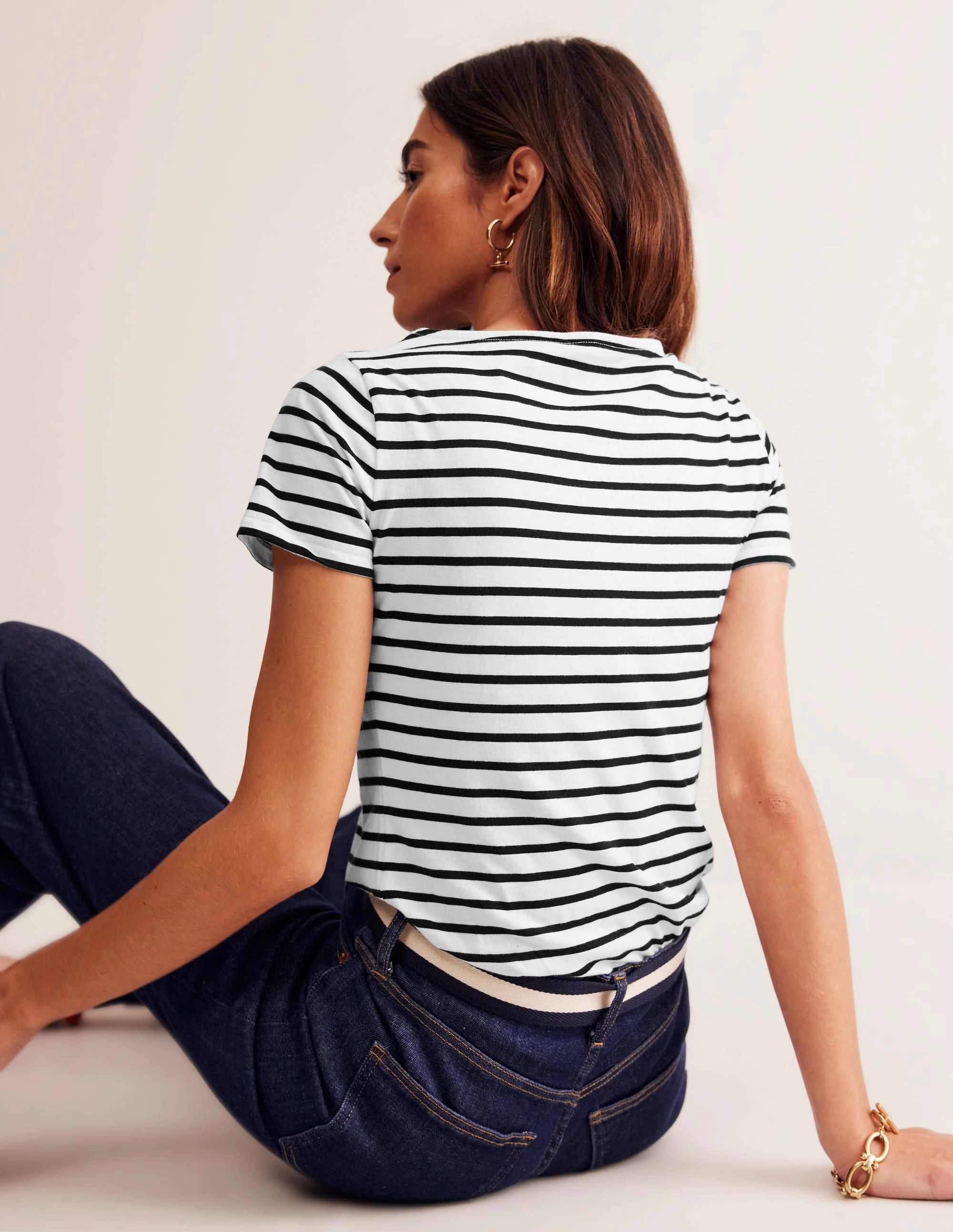 ZeroWaste Pattern Ella Short Sleeve Breton-Ivory, Black