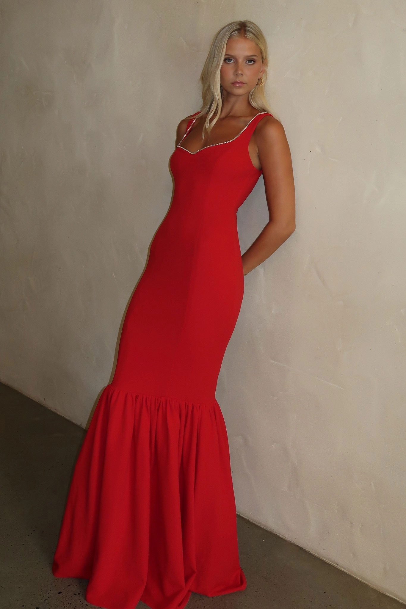 Emberly Maxi Dress - Red Flattering Waist Fit