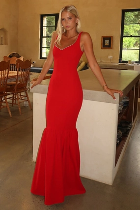 Emberly Maxi Dress - Red Oversized-Fit Solid-color
