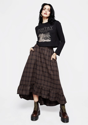 Street Attire Low Maintenance Fabric Embla Check Ruffle Maxi Skirt