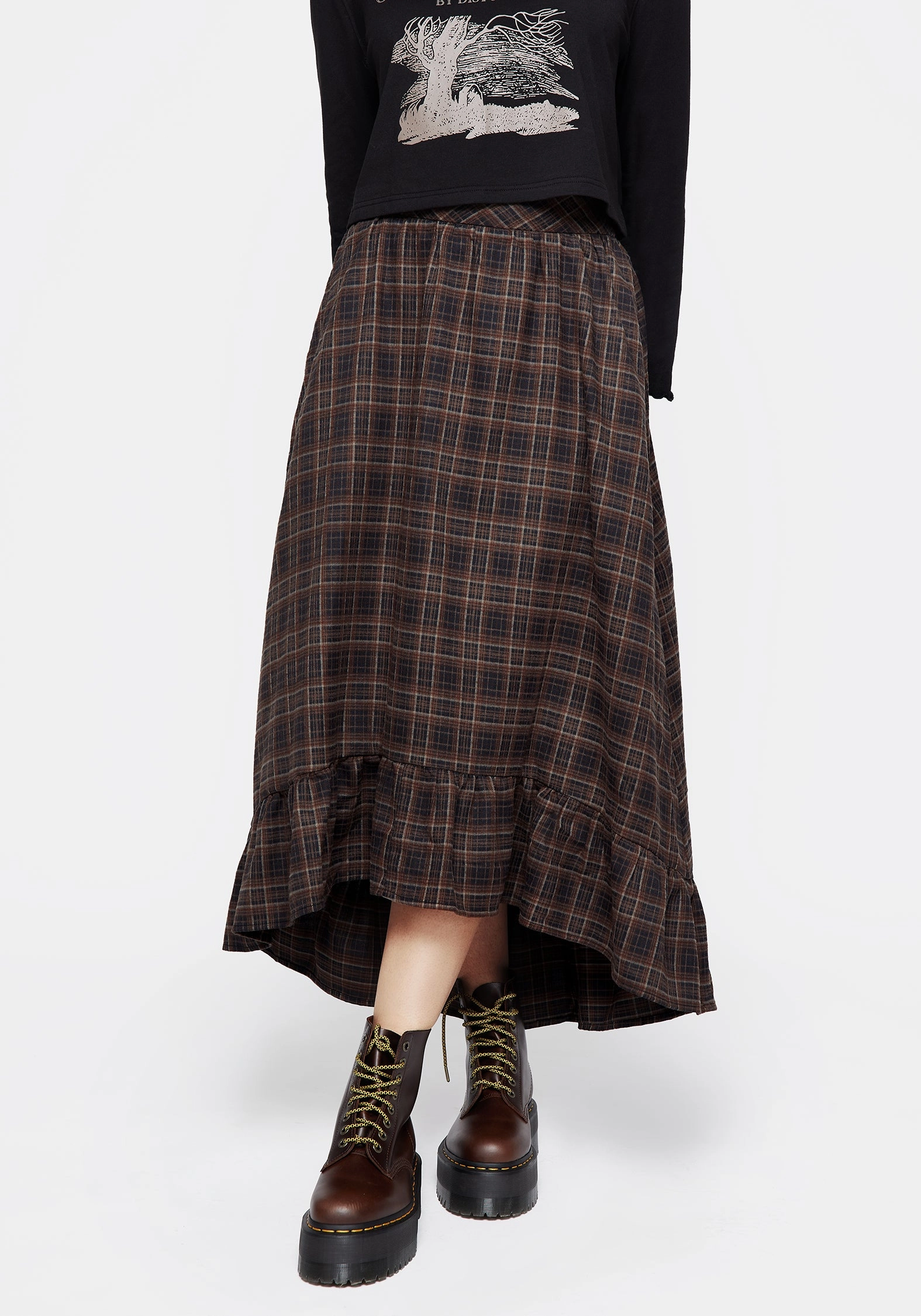 Embla Check Ruffle Maxi Skirt Soft Tones