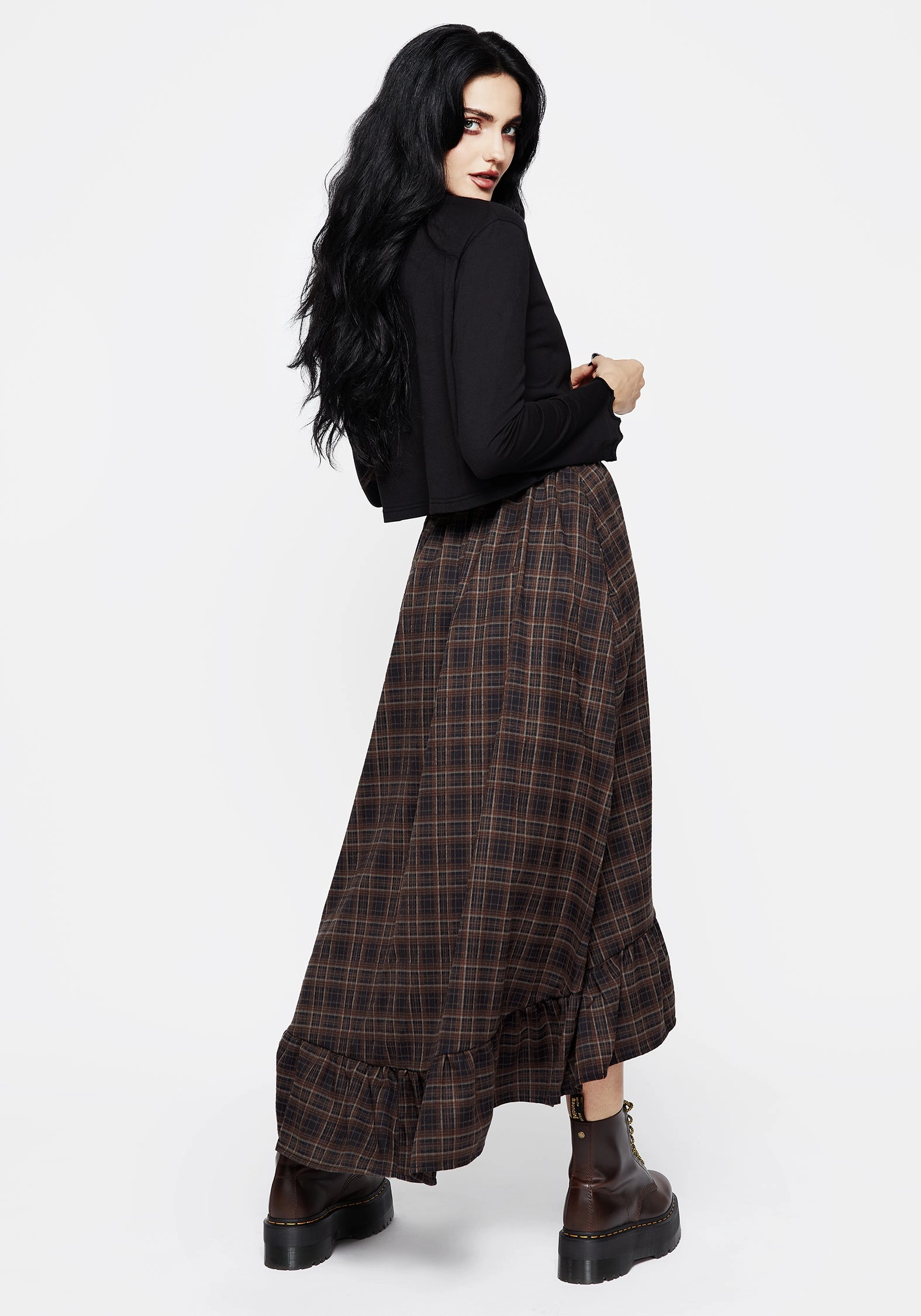 Embla Check Ruffle Maxi Skirt Clean Mood Opaque finish