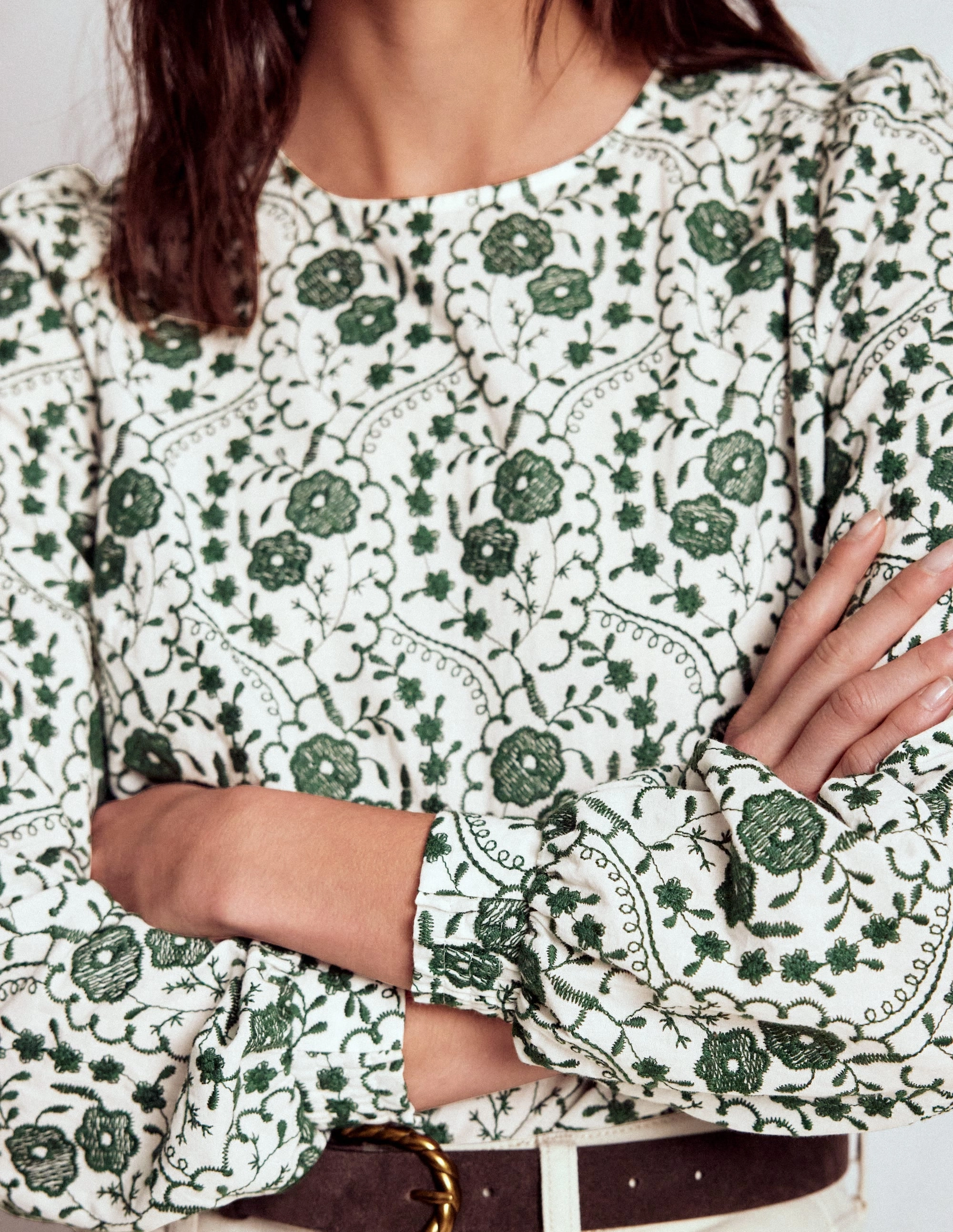 Embroidered Cotton Top-Ivory EthicallySourced EasyCare Fabric