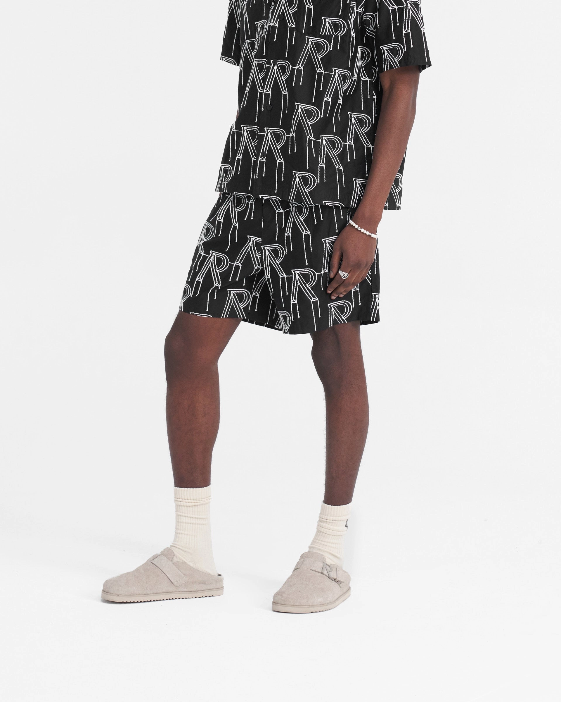Breezy Comfort Embroidered Initial Tailored Short - Black