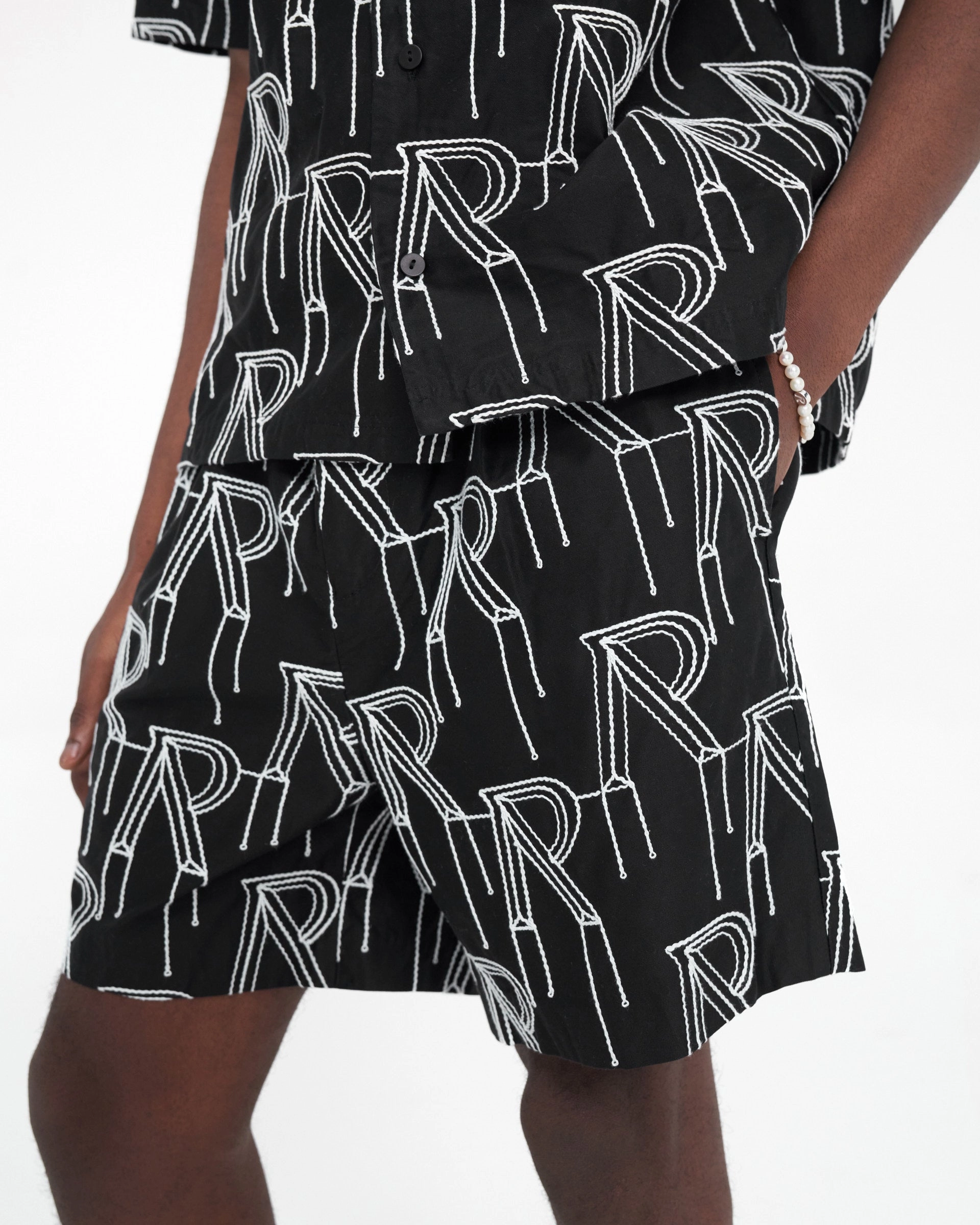 Embroidered Initial Tailored Short - Black Contemporary Design Stay Cool Fit