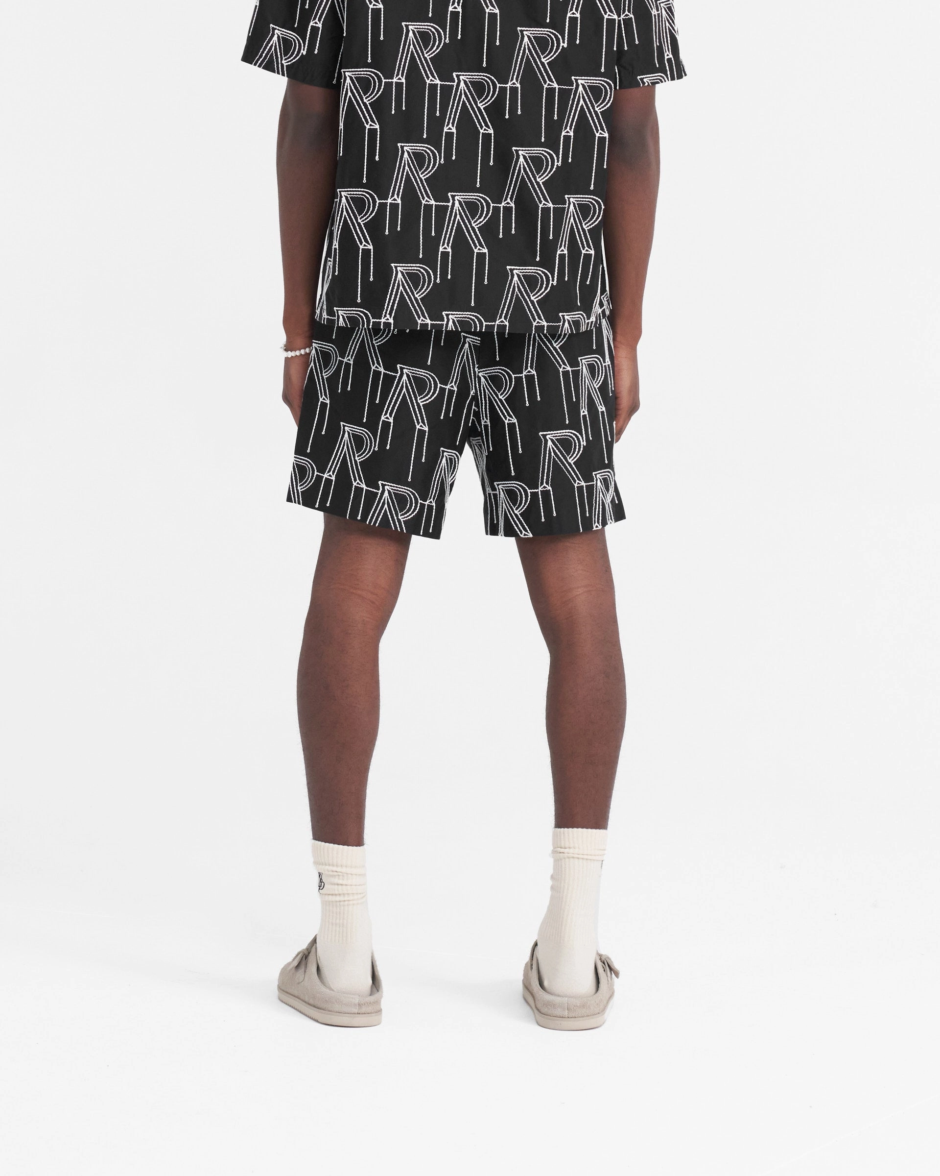 watch Cap Embroidered Initial Tailored Short - Black