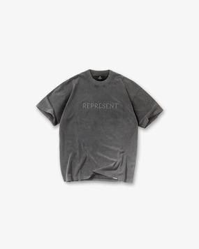 Embroidered Serif Logo T-Shirt - Vintage Grey Essential Wear