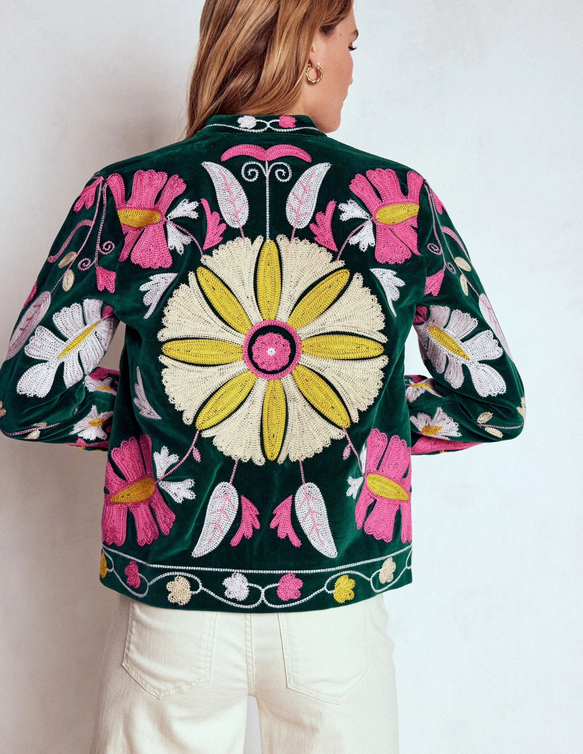 Embroidered Souvenir Jacket-Emerald Night Embroidery Durable Color Retention