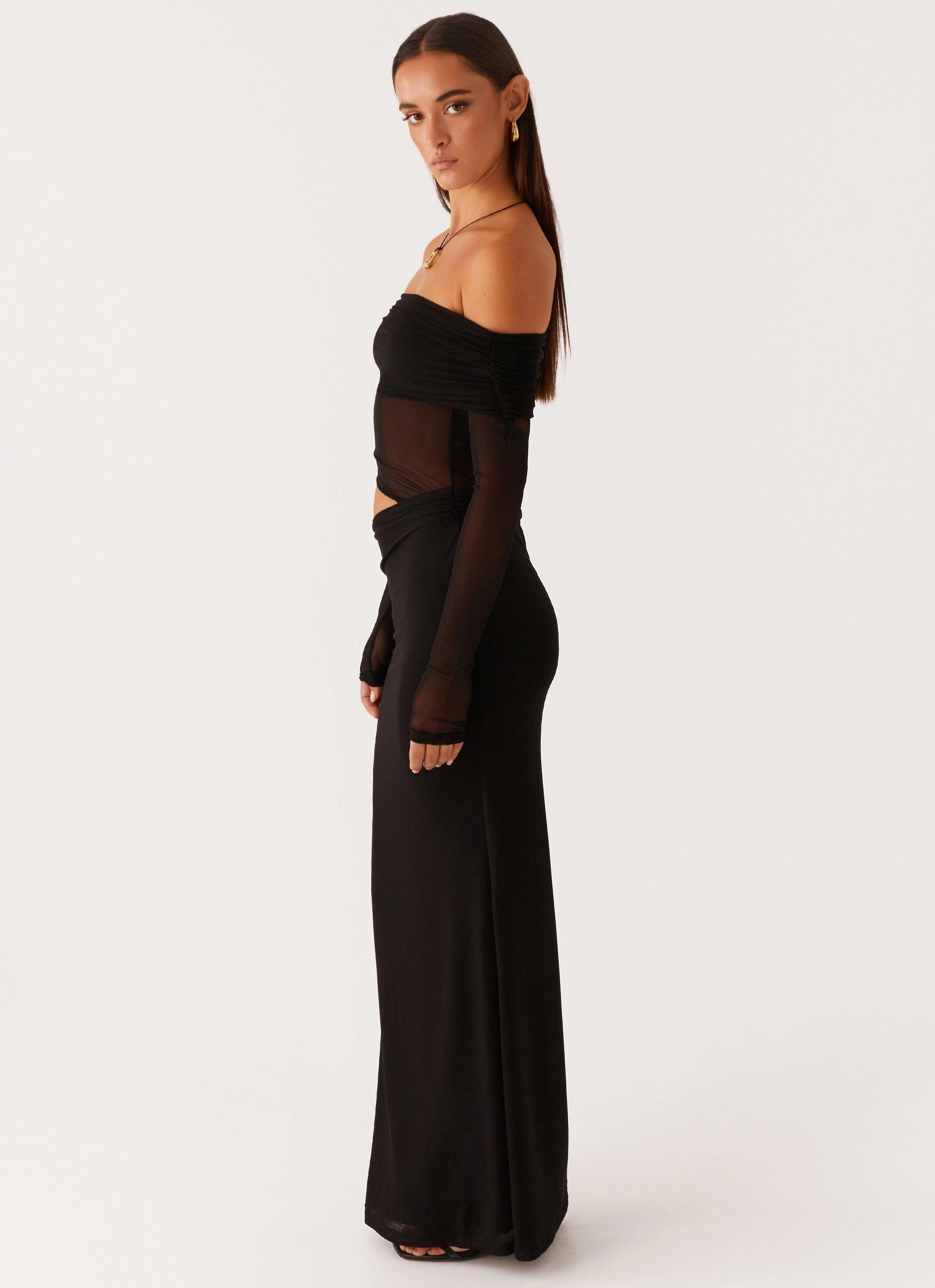 Emery Maxi Dress - Black ruffle trim