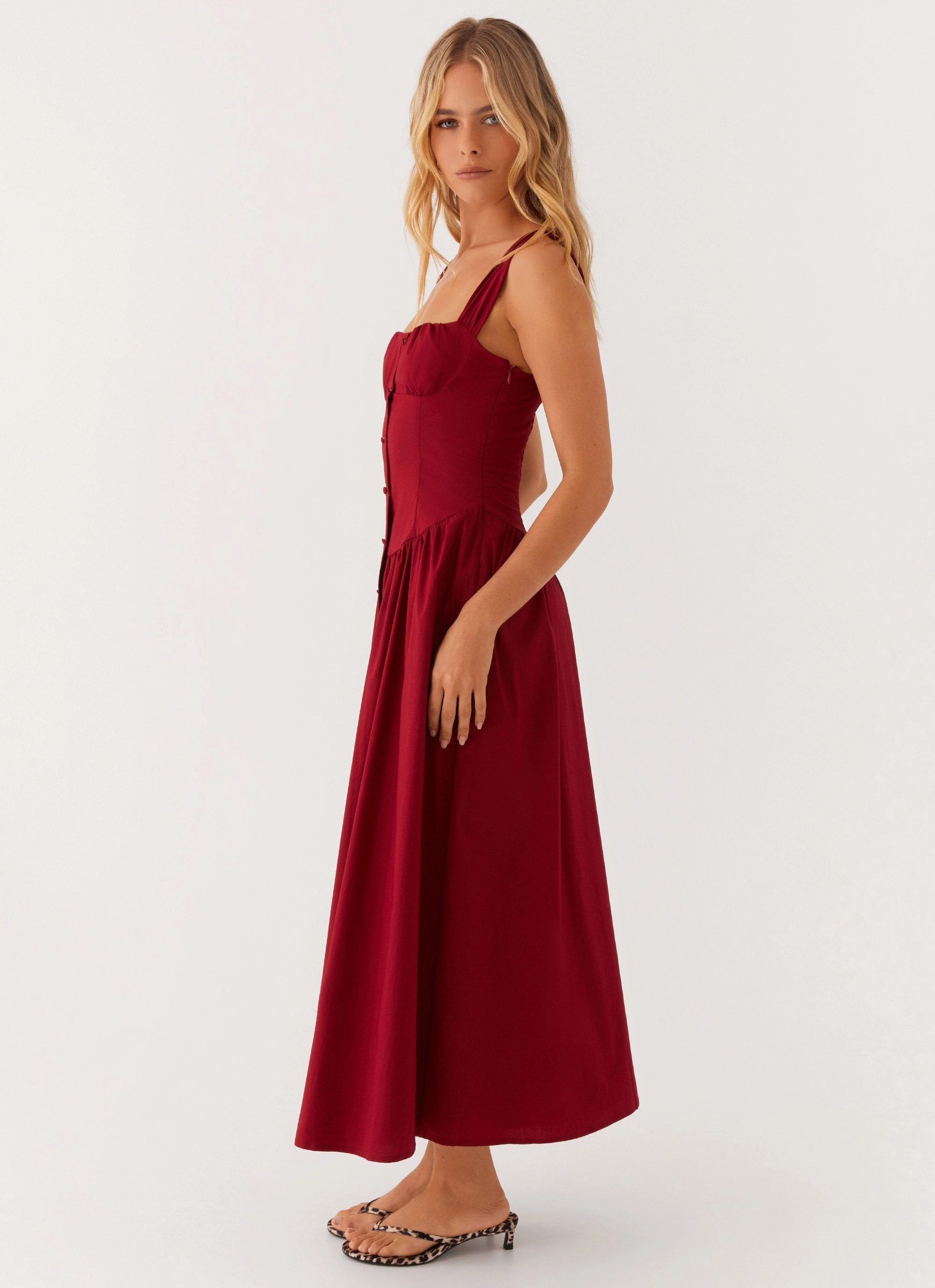 Modern and Stylish Emmalina Midi Dress - Deep Red