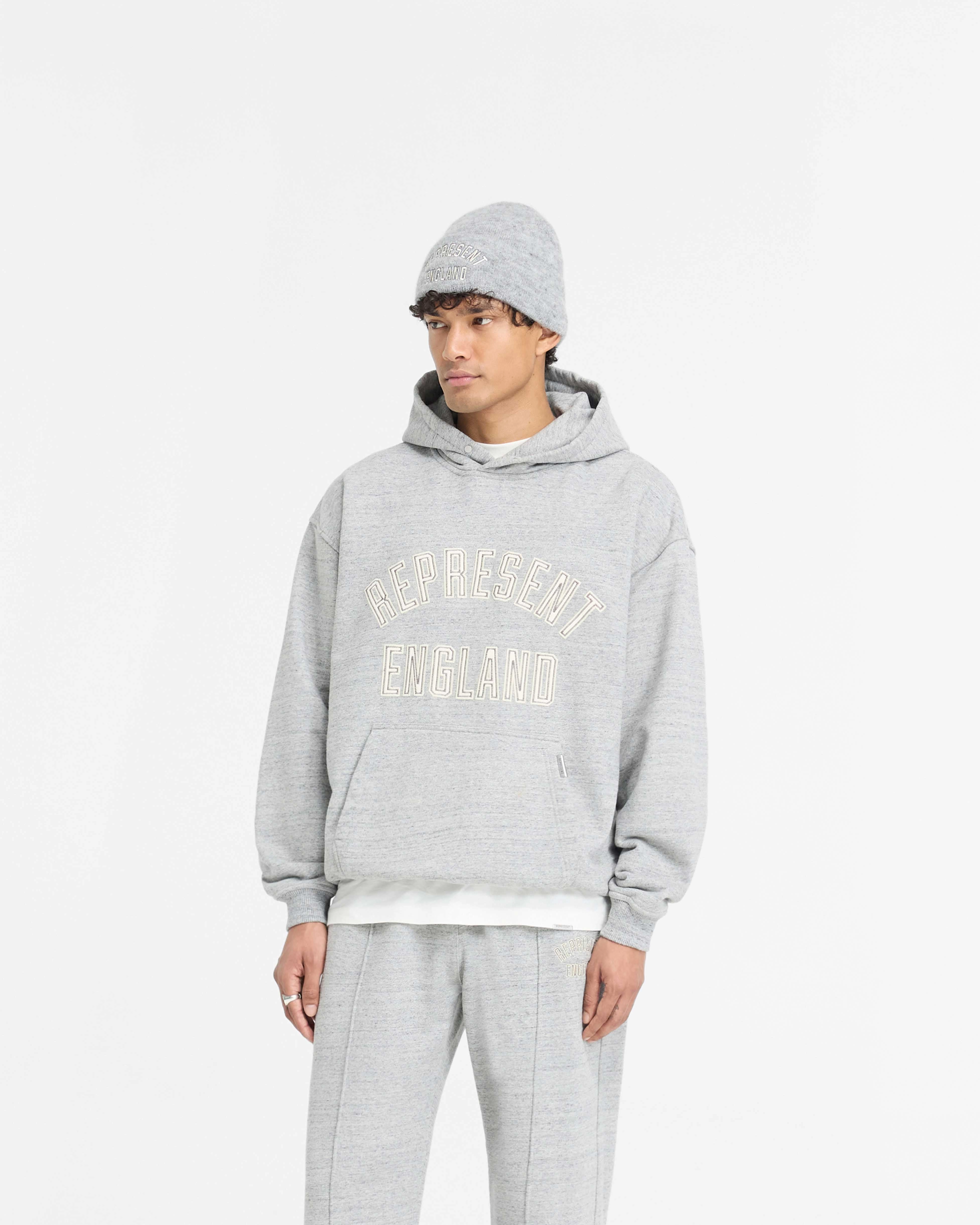 Cozy Comfort Chic Street England Applique Hoodie - Grey Marl