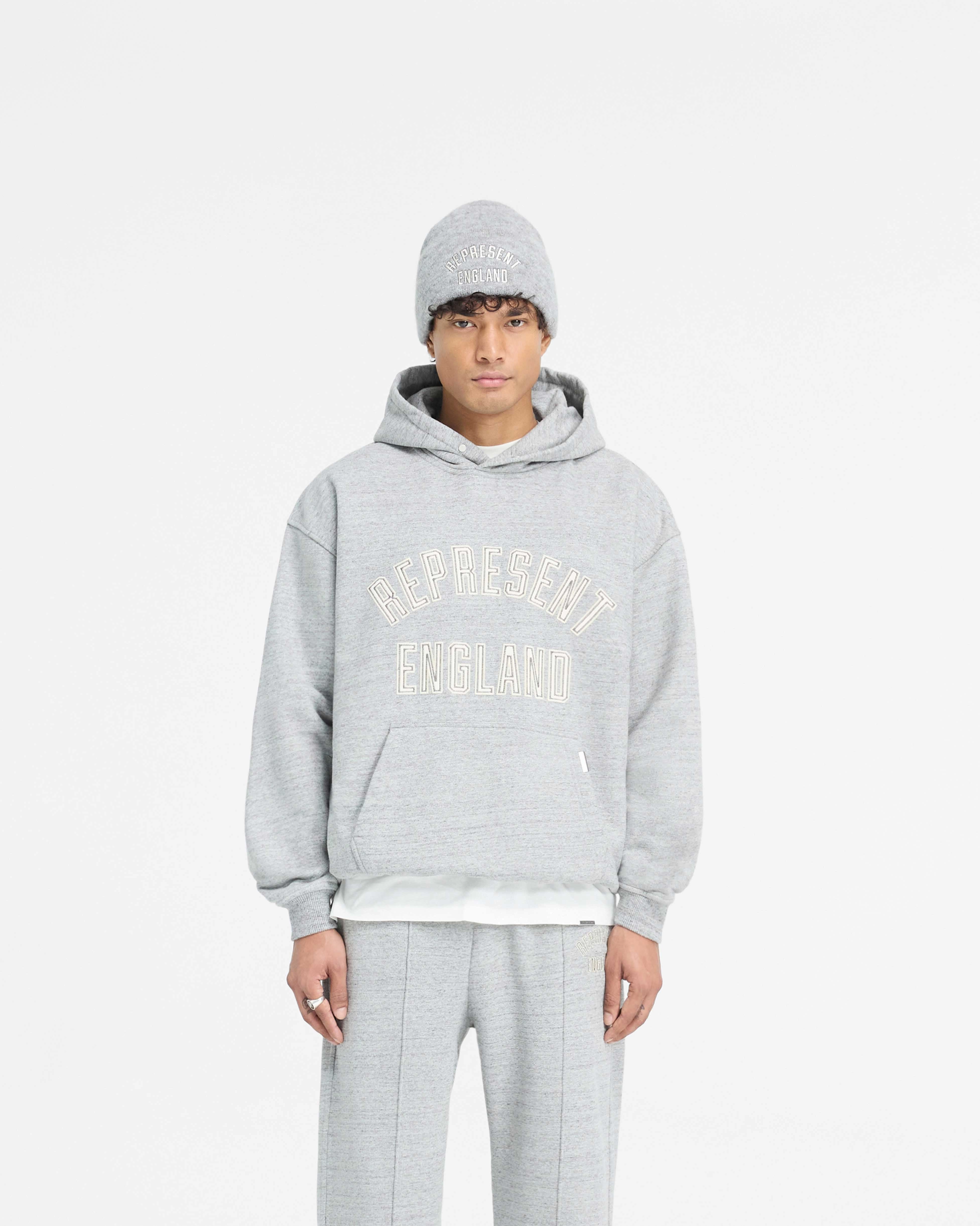 England Applique Hoodie - Grey Marl Cozy Warmth Quick Drying