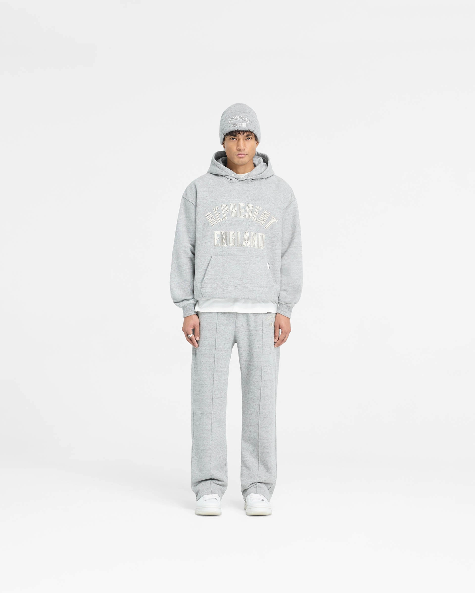 Non Fading Coloration England Applique Hoodie - Grey Marl