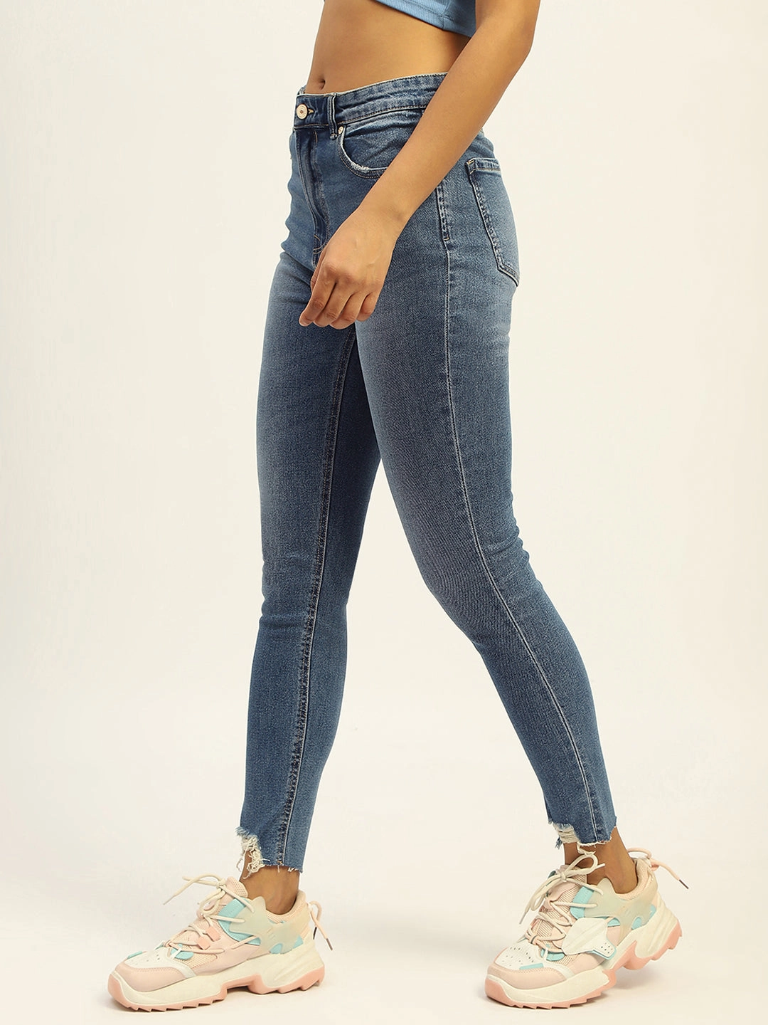 Madame Skinny Fit Raw Hem Cotton Light Blue Denim Clean Aesthetic Iconic Outfit