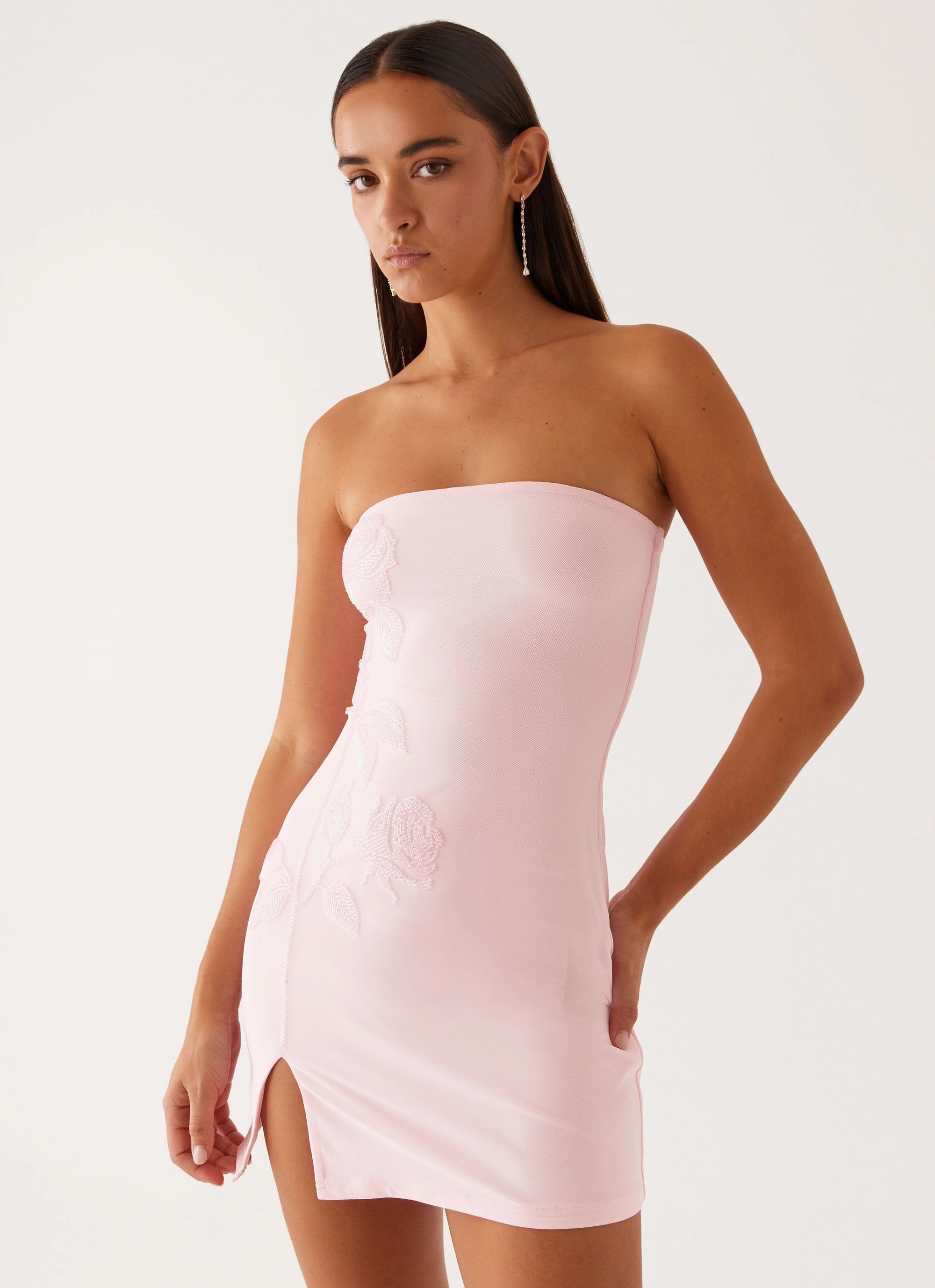 Enora Beaded Mini Dress - Baby Pink Flattering Cut Wear