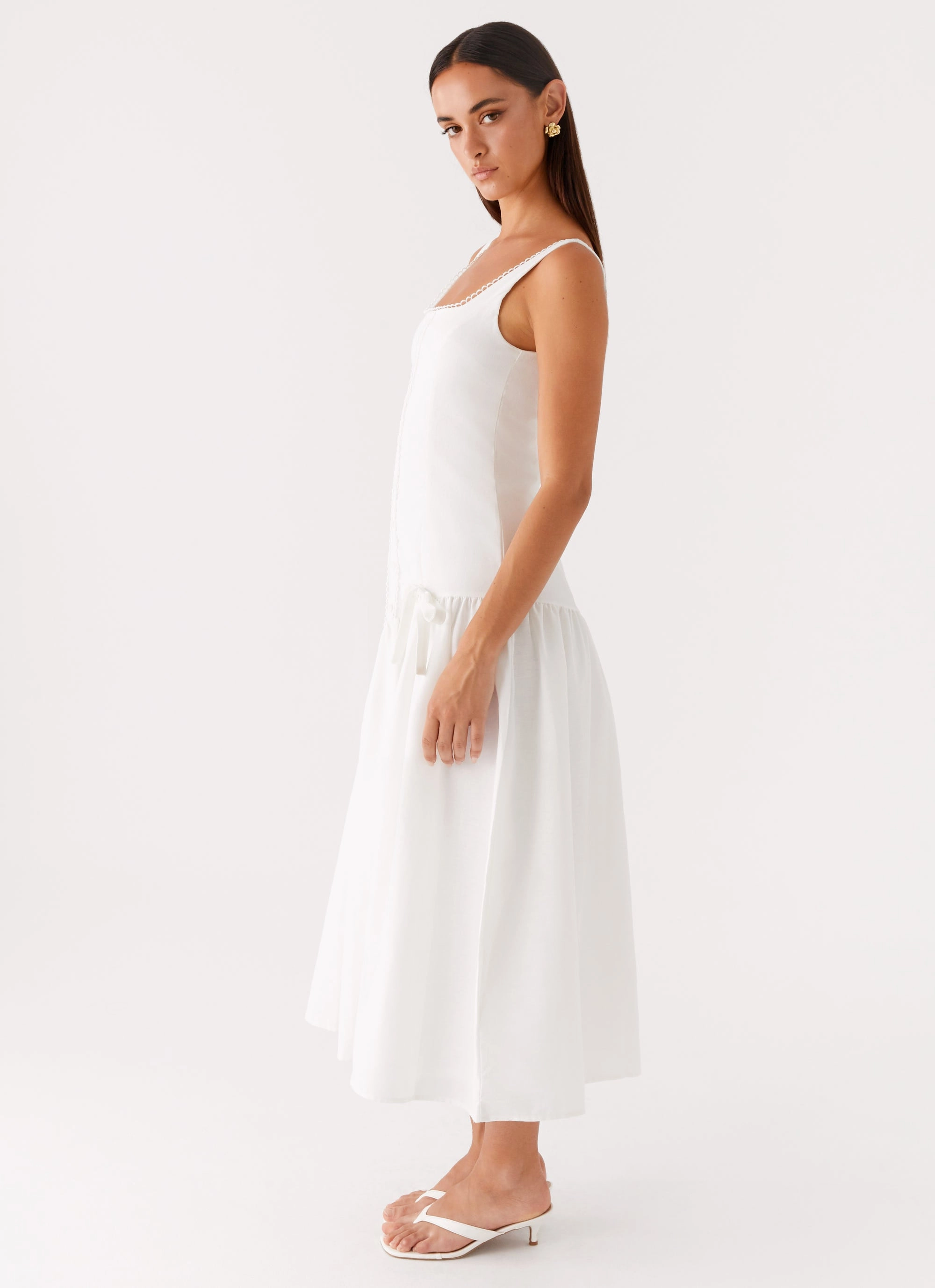 Esmerelda Midi Dress - White Modern Lines Layered Comfort