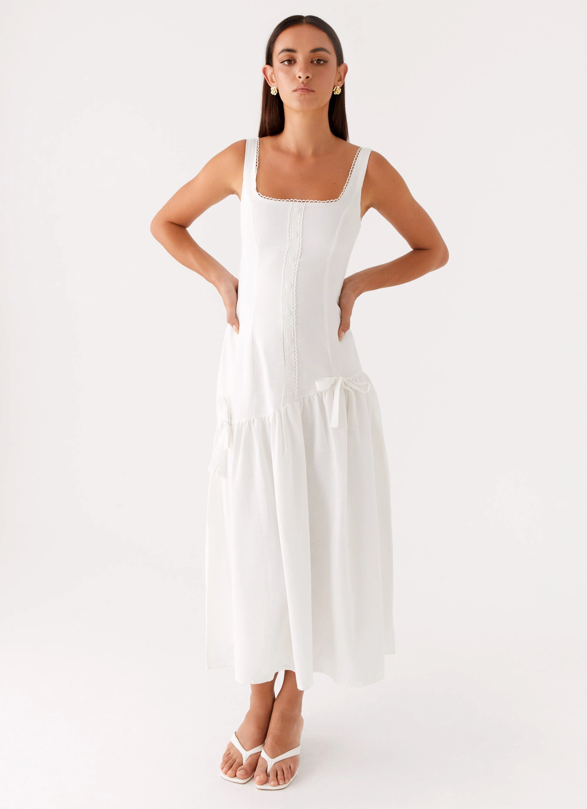 Non-Iron Esmerelda Midi Dress - White